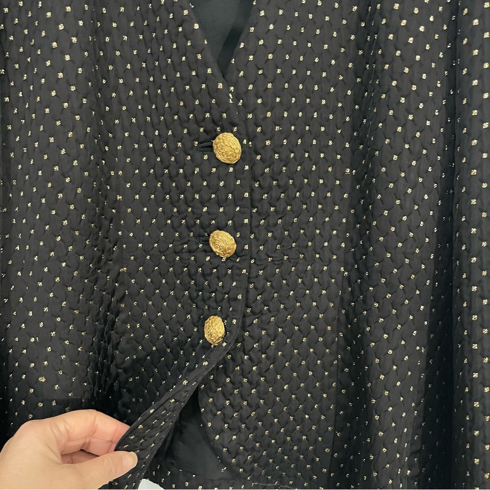 Yves Saint Laurent Vintage Quilted Black & Gold Blazer Size 44 US 12 - Picture 6 of 12